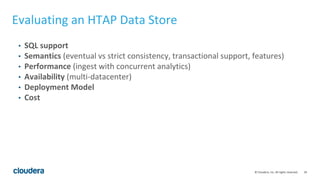 29© Cloudera, Inc. All rights reserved.
Evaluating an HTAP Data Store
• SQL support
• Semantics (eventual vs strict consis...