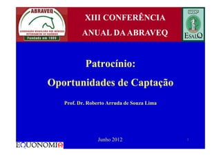 XIII CONFERÊNCIA
          ANUAL DA ABRAVEQ


           Patrocínio:
Oportunidades de Captação
   Prof. Dr. Roberto Arruda de Souza Lima




                Junho 2012                  1
 