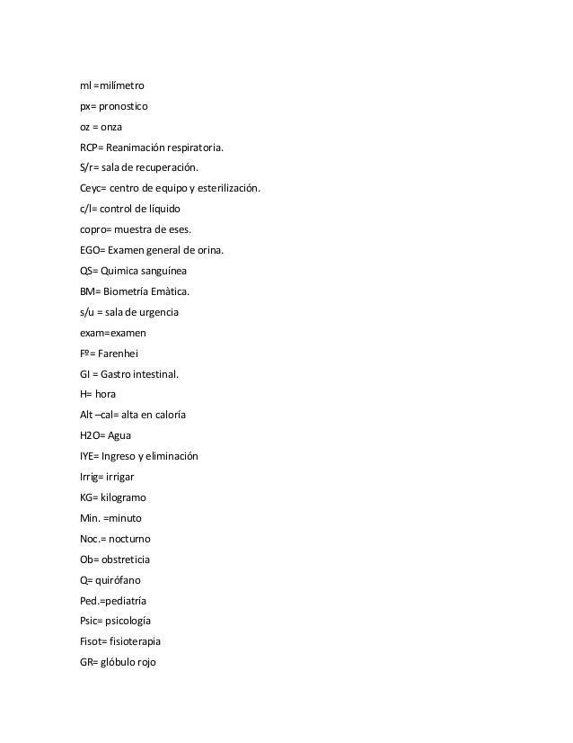 Abreviaturas de enfermeria Abreviaturas de enfermeria