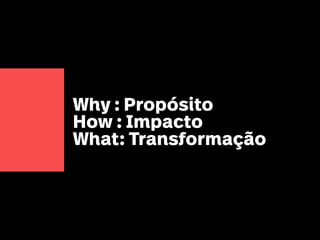 Why : Propósito
How : Impacto
What: Transformação
 
