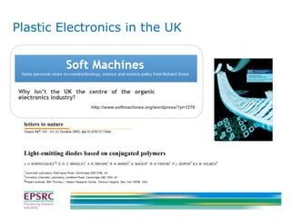 Plastic Electronics in the UK

http://www.softmachines.org/wordpress/?p=1276

 