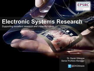 Electronic Systems Research
Supporting excellent research and impactful ideas

Dr. Derek Gillespie
Senior Portfolio Manager
@DAGillespie

 