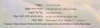 V’neemar v’hayah Adonai l’Melech al kol haaretz; bayom hahu yih’yeh Adonai Echad ush’mo echad. 
 