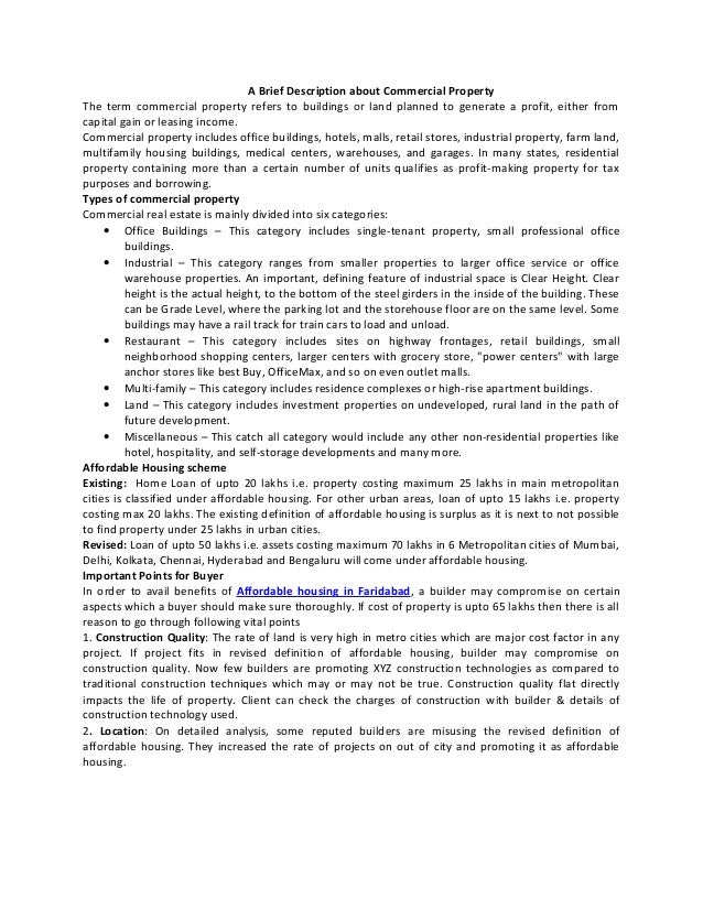 A Brief Description about Commercial Property