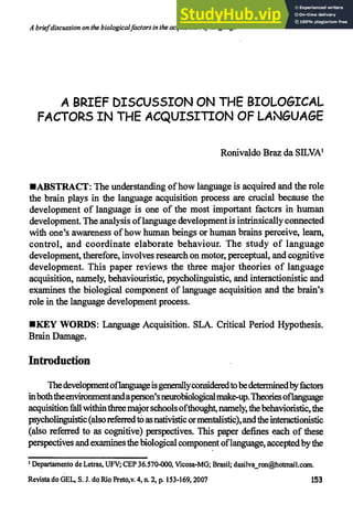 A BRIEF DISCUSSION ON THE BIOLOGICAL FACTORS IN THE ACQUISITION OF ...