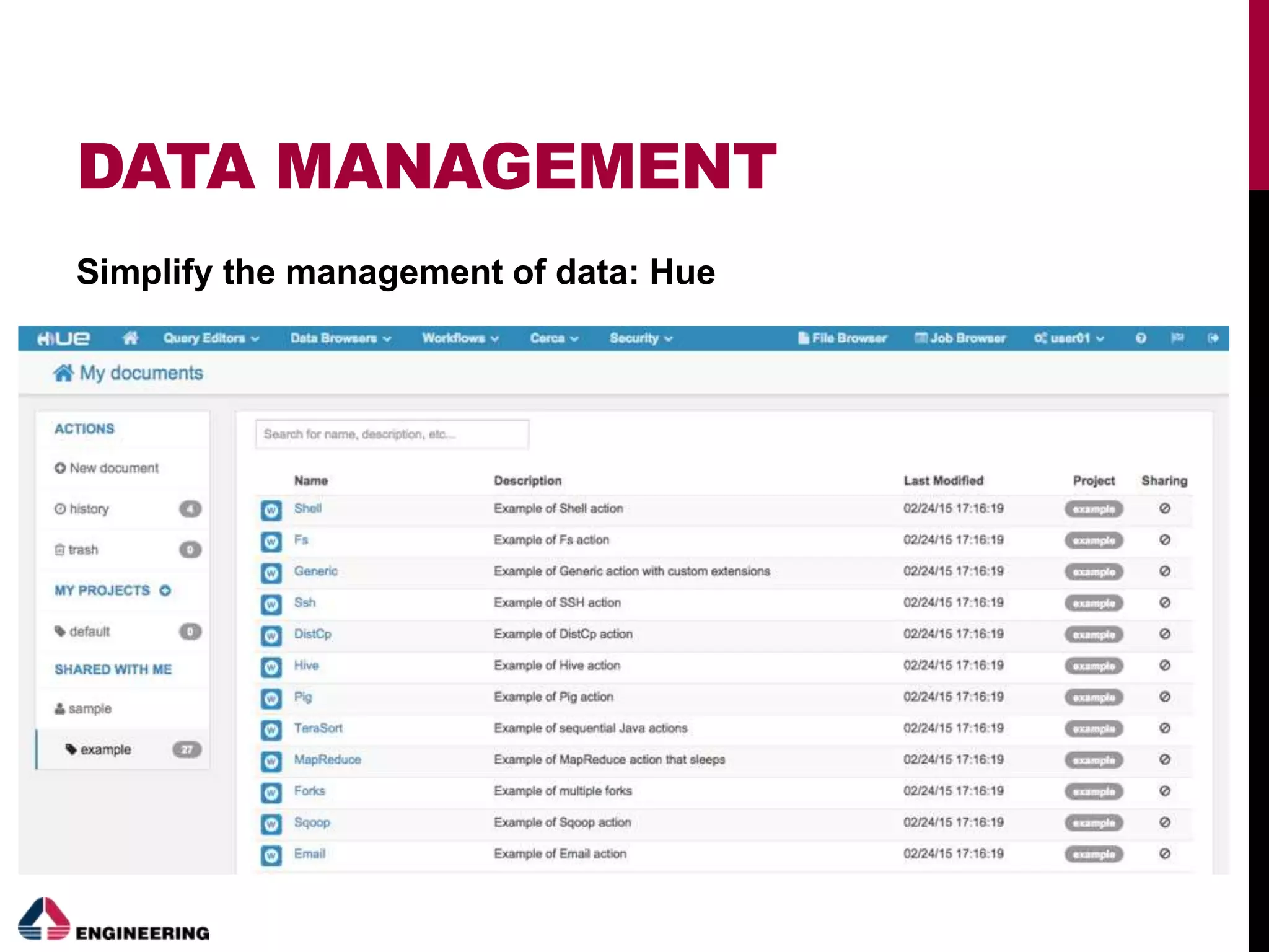 DATA MANAGEMENT
Simplify the management of data: Hue
 
