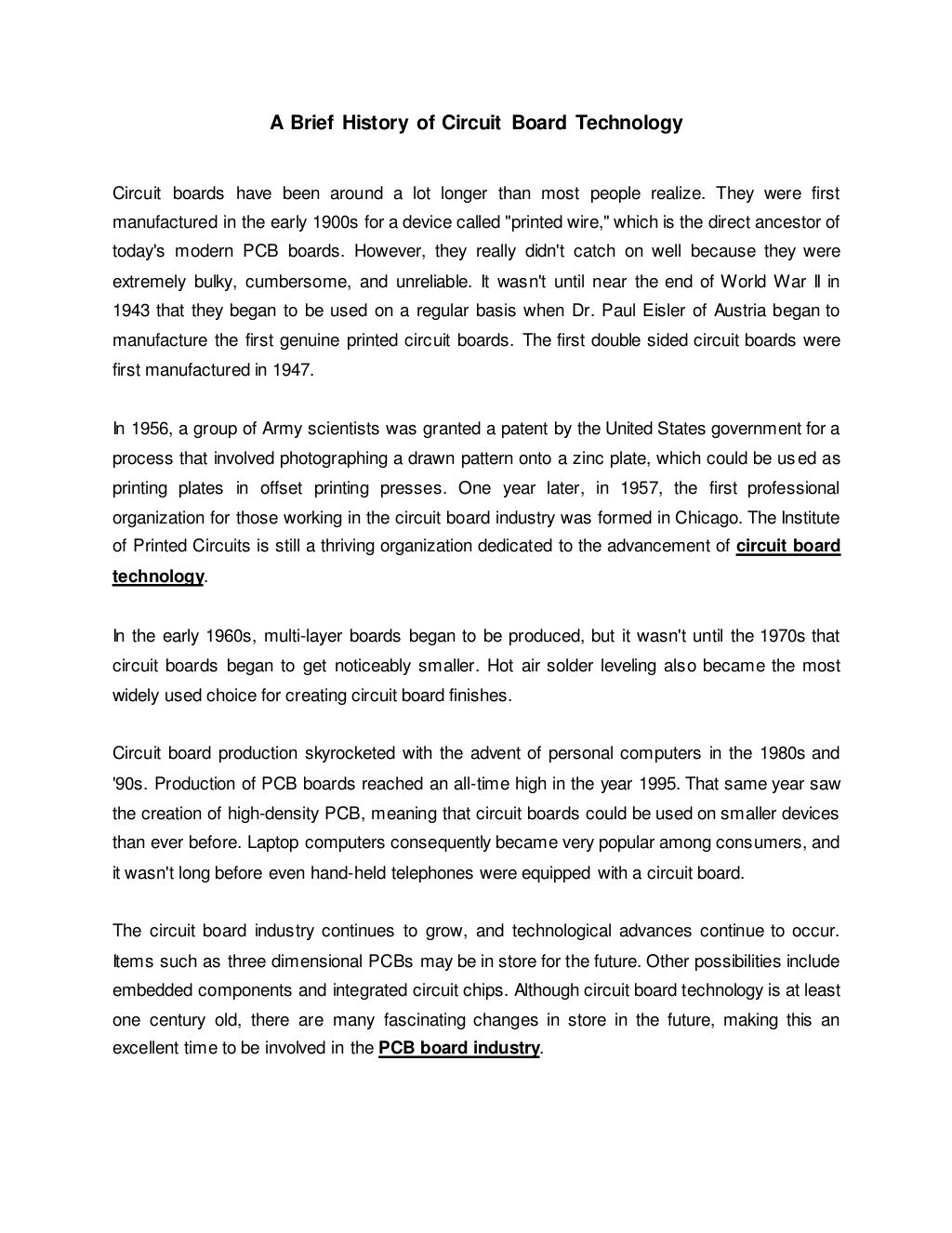 A Brief History of Circuit Board Technology