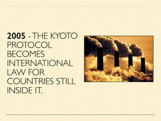 2005 -THE KYOTO
PROTOCOL
BECOMES
INTERNATIONAL
LAW FOR
COUNTRIES STILL
INSIDE IT.
 
