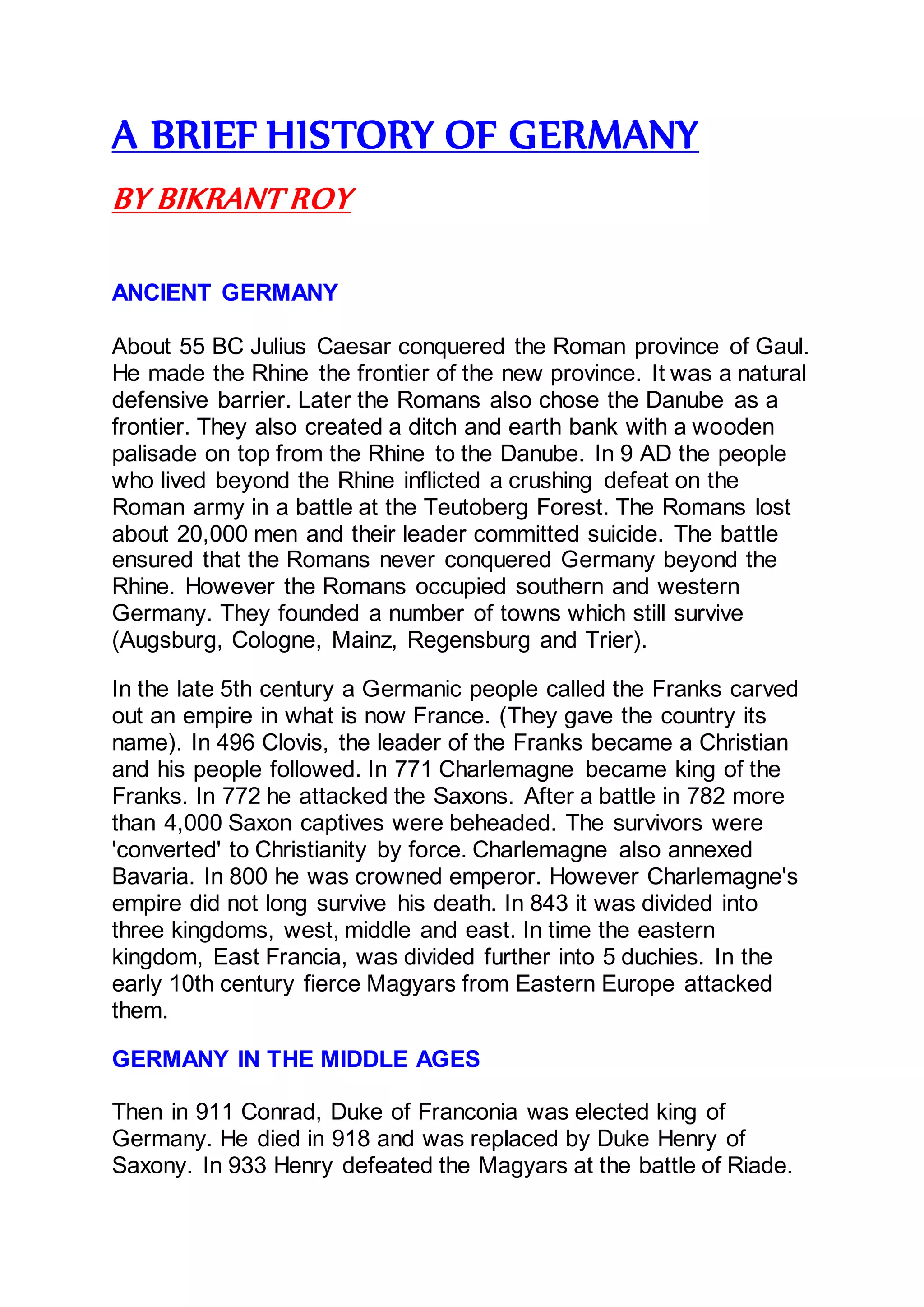A Brief History Of Germany | DOCX