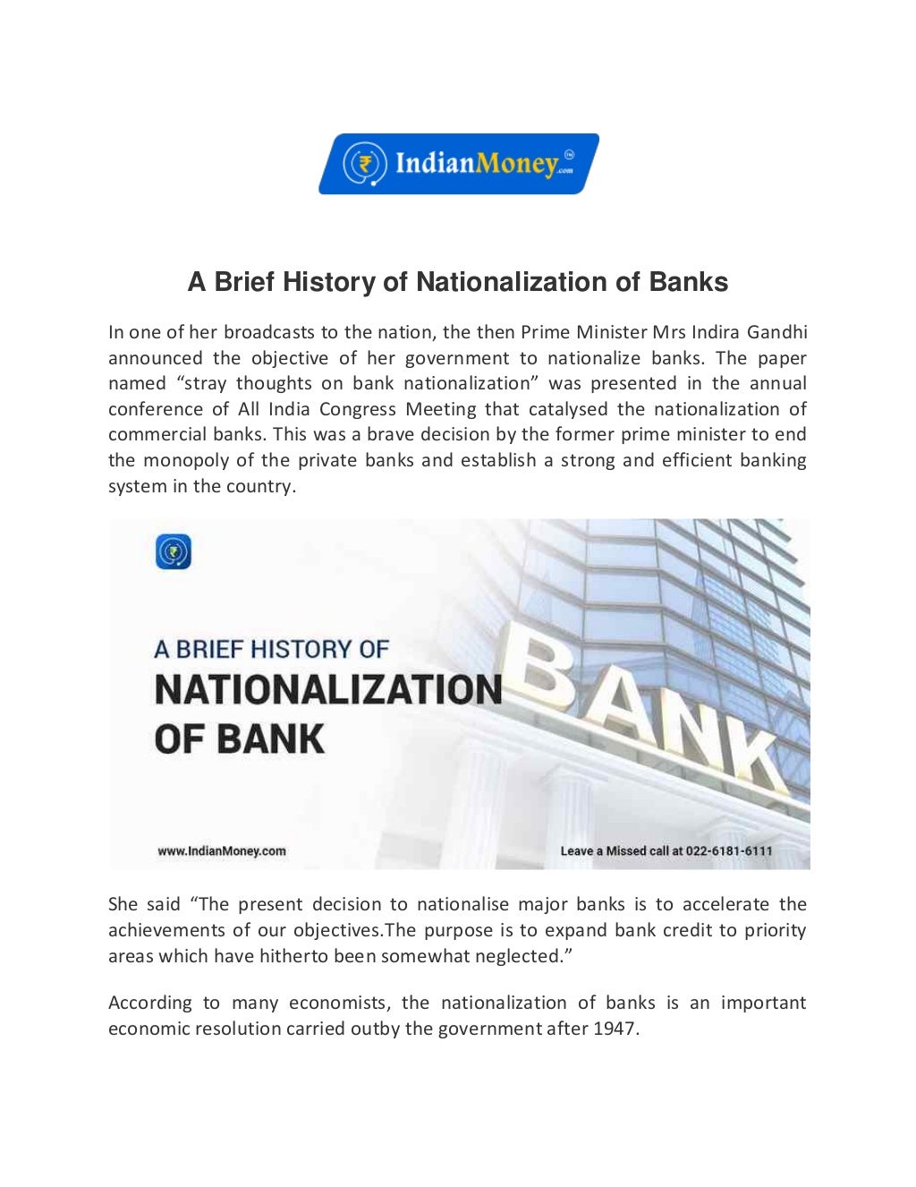 A Brief History of Nationalization of Banks