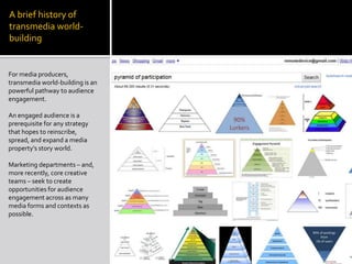 A brief history of transmedia world-building	<br />For media producers, transmedia world-building is an powerful pathway t...