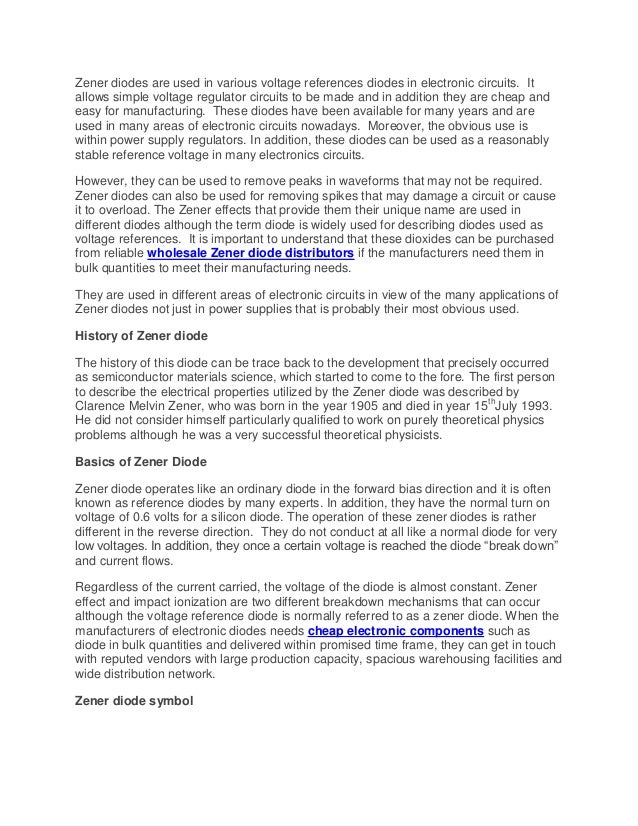 A Brief Introduction about Zener Diodes, Their History and Basics