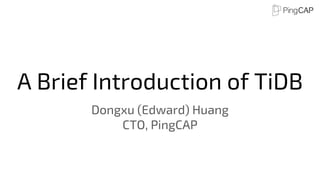 A Brief Introduction of TiDB
Dongxu (Edward) Huang
CTO, PingCAP
 