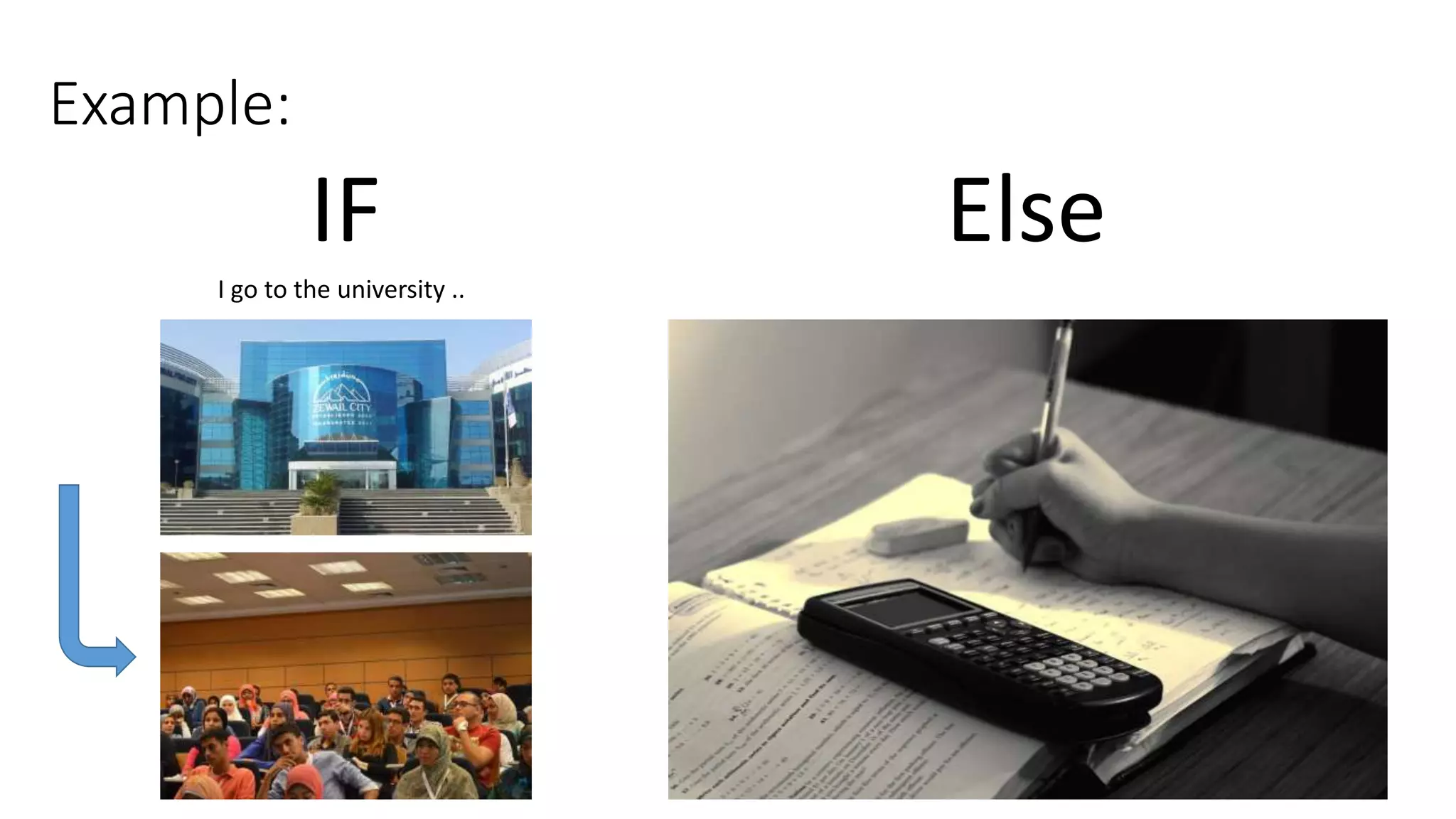 Example:
I go to the university ..
IF Else
 