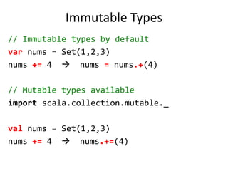 TraitstraitJVM {   override deftoString = super.toString+" runs on JVM" }traitStatic {  override deftoString = super.toString+" is Static" }// Traits are stackableclassScalaextends Language with JVM with Static {val name = "Scala"}println(newScala) "Scala runs on JVM is Static"