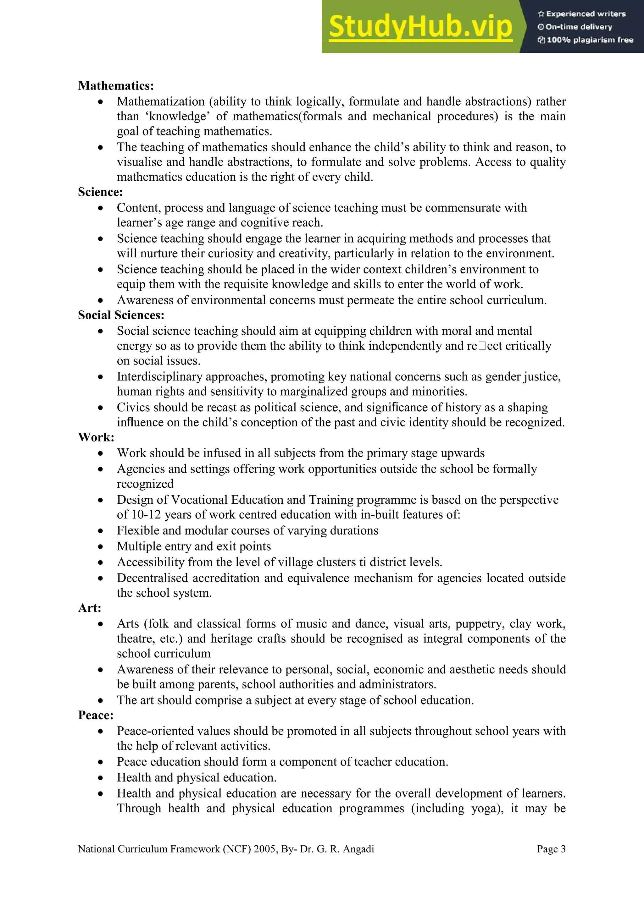 A Brief Note On National Curriculum Framework (NCF) 2005 | PDF