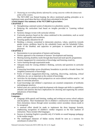 A Brief Note On National Curriculum Framework (NCF) 2005 | PDF