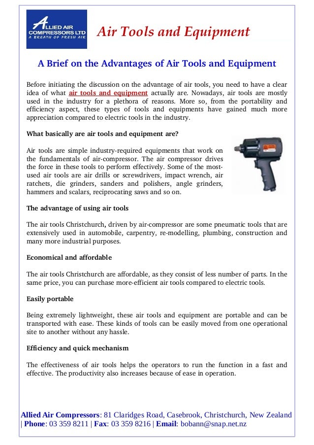 A brief on the advantages of air tools and equipment