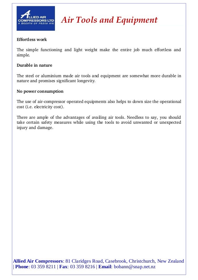 A brief on the advantages of air tools and equipment