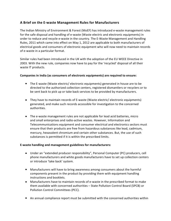 A Brief on the Ewaste Management Rules for Manufacturers