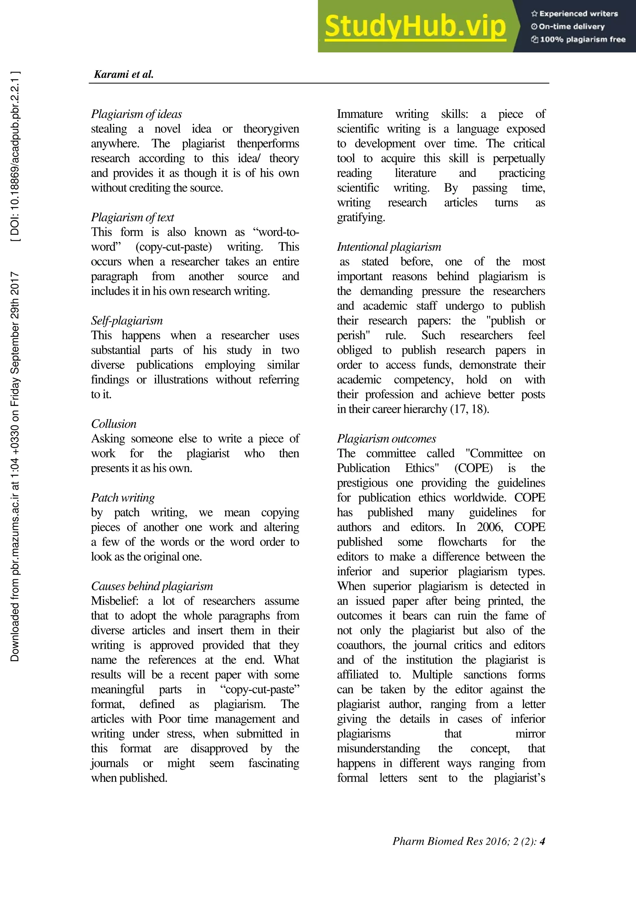 A Brief Review Of Plagiarism In Medical Scientific Research Papers | PDF