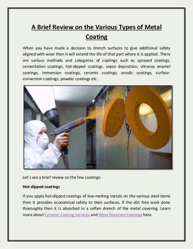 A brief review on the various types of metal coating