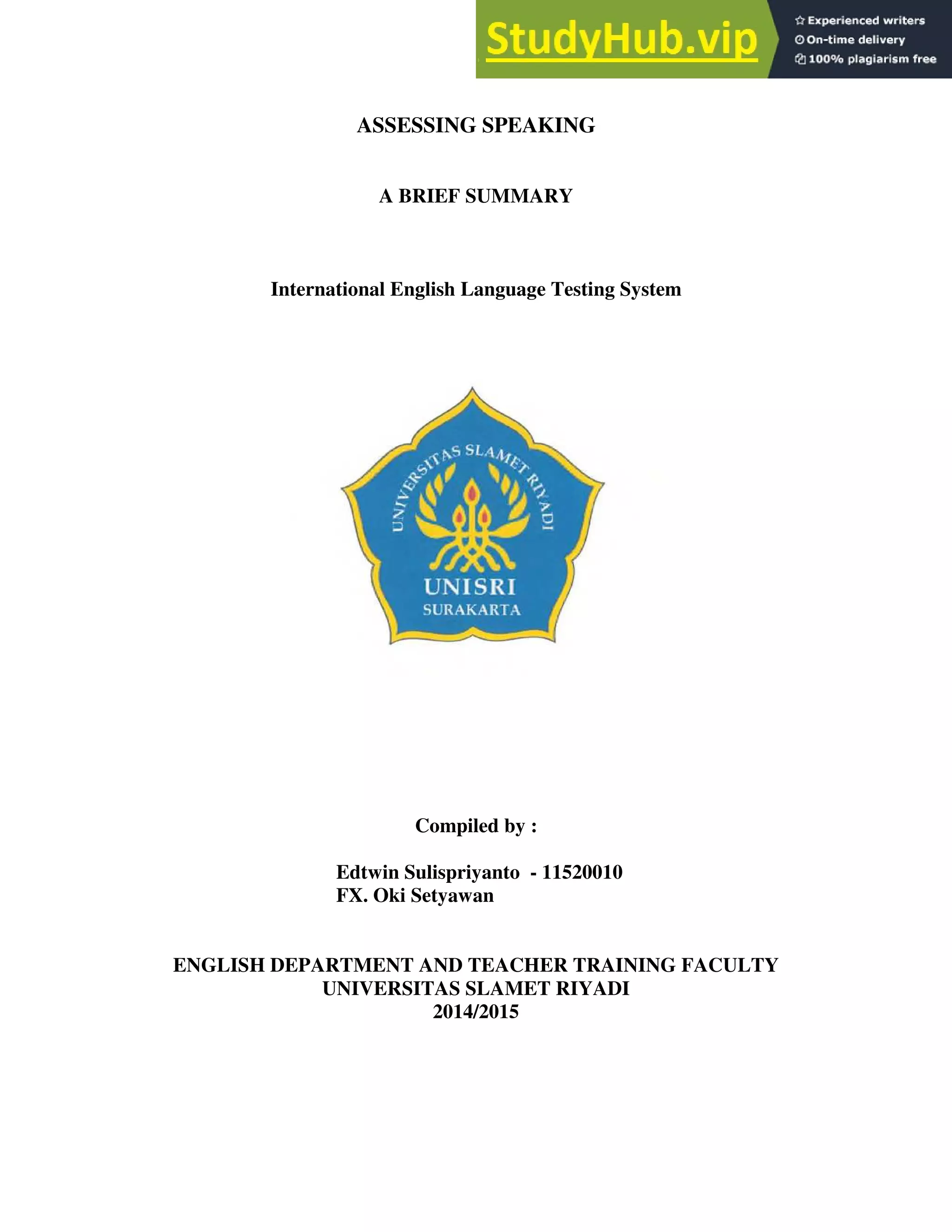 A Brief Summary Of Speaking Assessment HD Brown. PDF