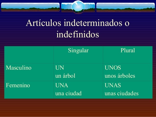 Esquema gramatical de los artículos en Español