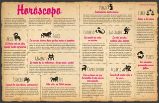 {114}www.revistavenuscuba.wordpress.com
revistavenus@gmail.com {115}www.revistavenuscuba.wordpress.com
revistavenus@gmail.com
HoróscopoA veces nos cuesta tanto trabajo
entender lo que realmente sentimos
y queremos. Resulta entonces súper
difícil mostrar al mundo nuestros
sentimientos en materia de preocupa-
ciones, aspiraciones y ganas de hacer.
Este es el tiempo de descubrir lo que
llevas dentro y materializarlo en vida
real. Anímate y ábrete al cambio de
una manera confiada que te permitirá
crecer tanto personal como profesio-
nalmente. Mucho cuidado este mes
con las emociones y los hábitos, te
pueden llevar al descontrol y eso
no te lo puedes permitir. Asegúrate
de invertir en ti y hacer cosas que
te gusten. Será la mejor manera de
expresar tu personalidad.
Aprovecha tus fuerzas especiales para lograr autonomía, liderazgo e indepen-
dencia. Es hora de avanzar y afirmarte. Notarás que tu poder personal está en
estado de ebullición pero mucho cuidado en como lo utilizas; debes utilizarlo
de forma productiva. Evita el estrés y la provocación. Utiliza tus energías solo de
forma positiva.
Este mes estará lleno de ilusiones y experiencias en materia de relaciones
interpersonales siempre que estés dispuesto a comunicar tus emociones. Se
avecinan nuevas vibraciones que garantizarán tu crecimiento personal, ¡no
dudes en aprovecharlas! Atiende tu subconsciente Revisa siempre tus sueños y
anhelos para aclarar tus ideas y sentimientos.
Entre la ambición y las nuevas aspiraciones puede estar
la virtud. Presta atención a tus opiniones, profesionales
y económicas y a tu calidad de vida. Es el momento de
tomar las experiencias del pasado para desarrollar nuevas
metas. Posibles giros bruscos en tu destino pero el reto
valdrá la pena.
Es tiempo de ofrecer tu mejor versión. Nuevos alicientes
abren tus ilusiones esta vez y te demuestran que todo
es posible. Período provechoso para las actividades inte-
lectuales y espirituales. Ten prudencia con los excesos de
cualquier tipo; el Sí a la vida, con cordura siempre. Ojo con
las relaciones afectivas y sus intereses; cerciórate de que
coincidan con los tuyos.
El Genio solo es feliz
cuando puede expresarse
Aries
Tauro
La energía interna hace que las metas se cumplan
Géminis
La rueda de las relaciones, de que anda, ¡anda!
Cuando la vida ofrece, ¡aprovecha!
CÁNCER Leo
A la vida, un Siiiiii enorme…
Esto ocurre porque simplemente no
conocemos cual es nuestra verdadera
identidad y lo que tenemos que hacer
para llevarla a la realidad de la forma
que más nos favorezca.
Es por eso que esta mes Venus te
propone la frase del momento según
el signo. Así podrás enfocarte en una
oración para lograr lo que quieres y
estar a gusto contigo misma y con tus
propios intereses.
Este abril los astros aumentarán tu necesidad de experiencias profundas y durade-
ras, desde lo económico hasta lo sentimental. El mes te depara un nuevo mundo
de encantos sexuales y posibilidades de cierres de trámites, de bancos, herencias,
viajes, etc. Revisa tus relaciones profesionales, no deben andar del todo ordenadas
y este es el momento de tomar decisiones, pero mucho cuidado con la implica-
ción del corazón en este sentido.
Se crea un ciclo de nuevas
formas de vida, nuevas diná-
micas sentimentales y amoro-
sas en torno a tu persona. No
es hora de preocuparse por
el perfeccionamiento ni por la
seguridad, ahora lo más im-
portante es vencer a la rutina.
Es tiempo de trabajar a fondo
por tus necesidades; no esca-
times en estas cuestiones. Te
sentirás interesado por nuevas
motivaciones.
El giro de tu vida social se aviene con
nuevas metas y proposiciones. Acción
y atrevimiento te depara tu astral.
Es necesario que canalices bien tus
energías en este sentido. Cuidado
con los trámites legales. Una buena
alimentación y descanso te permiti-
rán mantener el dquilibrio entre las
obligaciones cotidianas y el trabajo.
Aprende a seleccionar muy bien lo
que es necesario o imprescindible.
No dejes que las responsabilidades o
tus limitaciones impidan tu crecimien-
to. Diviértete y muéstrate tal como
eres hasta logra tu realización personal.
Las experiencias alocadas pueden aca-
bar mal así que trata de no meter la
pata en la marcha cotidiana. Aprovecha
estos tiempos para las grandes ideas y
para enriquecer tu conocimiento.
Etapa ideal para generar confianza
y crecimiento en tu estilo de vida.
Revisa tus orígenes, el pasado, la
relación con tus padres y soluciona
las dinámicas familiares. Es importan-
te que arregles las cosas en casa para
triunfar en lo profesional y amoroso.
Las circunstancias fuera de lo común
serán significativas.
Mantente alerta para percibir las
señales, los astros estarán a tu favor.
El apoyo no te faltará para empren-
der nuevas metas e ideas. Aprovecha
para experimentar nuevas formas
de aprendizaje y de comunicación.
Preocúpate por tus propios asuntos;
el estrés mental y las preocupaciones
pueden desequilibrarte un poco. Es
hora de sentar nuevas bases en tu
vida.
Este es un mes de suerte para
ti. Llénate de valor y confía
al 100 por 100 en tus en-
cantos más ocultos. Un mes
fantástico para crecer en tu
profesión, economía y calidad
de vida, siempre aprovechan-
do al máximo tus habilidades.
Céntrate en las cosas prácticas
de la vida, no te agobies con
lo superficial. La persistencia
y la capacidad de negociación
te ayudarán en los nuevos pro-
yectos.
Capricornio
Con un hogar en paz,
la batalla de ahí afuera
está ganada.
Acuario
Cuando el viento sopla a
tu favor…
Piscis
Los encantos
personales nunca
fallan
Sagitario
La vida marcha,
acelera y haz camino
Escorpio
Un cambio de roles
se avecina
Libra
Adiós a la rutina
Virgo
Sentimientos hasta afuera
{Horóscopo}
 