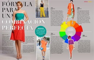 {12}www.revistavenuscuba.wordpress.com
revistavenus@gmail.com {13}www.revistavenuscuba.wordpress.com
revistavenus@gmail.com
FÓRMULA
PARA
UNA
La época de combinar
vestuarios, prendas y
accesorios del mismo
color, hace mucho la
dejamos atrás y el combi-
nar blancos y negros con cualquier
otro, también. Ahora, lo que en un
momento fuese denominado out
fashion se convierte en the new
black: combinar colores distintos.
No se trata, obviamente, de elegir
colores al azar. No convidamos al
uso de una blusa rosada con el pan-
talón verde porque te parezca una
combinación perfecta y a la moda;
por tal motivo Venus te brinda la
fórmula: hablamos de mezclar colo-
Por Javier Diez Miniet
COMBINACIÓN
PERFECTA
res no solo para que luzcan
regias, sino para lograr
un look de los que “paran
el tráfico”; todo esto en
cuatro métodos de última
tendencia y donde nuestro
principal referente será el
color naranja.
Combinar es vestir, pero para ves-
tir hay que saber combinar, no se
trata de una paradoja ni de juego
de palabras, simplemente, es un
proceso que lleva razonamiento.
¿Quién diría que hasta para vestir-
se habría que tener los siguientes
elementos en cuenta?
¡IMPORTANTE!
no añadas terceros
colores o que la ropa
sea muy extravagan-
te, estos tonos ya
ofrecen la presencia
necesaria.
“
”
»El negro y el café son colores que
en su tiempo se hacían combinar con
todo, en esta temporada te retamos
a combinarlos con azul marino u os-
curo y con el naranja. Ambos colores
juegan como bomba si eres de las que
aman usar pantalón ajustado en negro
con una blusa un poco más fresca y en
azul marino, acompañado con botas
al estilo militar o de las más sencillas
que tengas en casa, súmale un bolso
artesanal también de color azul y,
créenos, lucirás divina y lista para
compartir con tus amigos o familiares.
No olvides que con el naranja puedes
seguir el mismo procedimiento.
»Esta temporada primaveral suscita
a usar colores claros con otros más
vibrantes. Te invitamos a arriesgarte
y mezclar el morado con el naranja.
Aconsejamos usar atuendos de color
entero y que no aparezca un tercer
color. Una sugerencia es llevar un ves-
tido naranja entero y acompañado con
zapatos altos y bolso de mano morados
lo más sencillos posible. Así mismo,
puedes optar por usar pantalón alto
morado que roce con el azul oscuro o
negro, con top naranja, y los accesorios
de igual color.
»Para finalizar esta fórmula Venus
te brindamos una paleta para que
elijas a tu gusto qué colores utilizar.
¿Nuestro consejo? Mezcla los colo-
res cálidos con los fríos de manera
diagonal según indica la infografía.
Nunca combines colores del mismo
lado de la paleta, es fatal, pues caes
en los viejos estereotipos de la moda
monocromática de rojo con rojo y
verde con verde. Estamos en tiempos
de probar composiciones diferentes
para lograr armonía en lo inusual.
2do
3er
4to
1er
Método
Método
Método
COLORES
CÁLIDOS
COLORES
FRÍOS
Método
» El naranja resulta un color que
en ocasiones es difícil de combinar
puesto que al tiempo que es vibrante,
en tonos más claros puede verse más
cálido. Atrévete a usarlo en esta nueva
temporada y estar a todo color. Al
tiempo que resulta de matiz prima-
veral, también es idóneo para llevarlo
en las noches. Utilíza blusas de ese
tono con pantalones negros. Llama la
atención, con vestidos negros ajus-
tados con bolso de mano en naranja
y tacones al igual. Si optas por un
vestido de color entero, maneja com-
plementos discretos y de un mismo
tono para que no agobies el estilismo.
Ten en cuenta que siempre llevará el
protagonismo en un buen look.
{Chic}
 