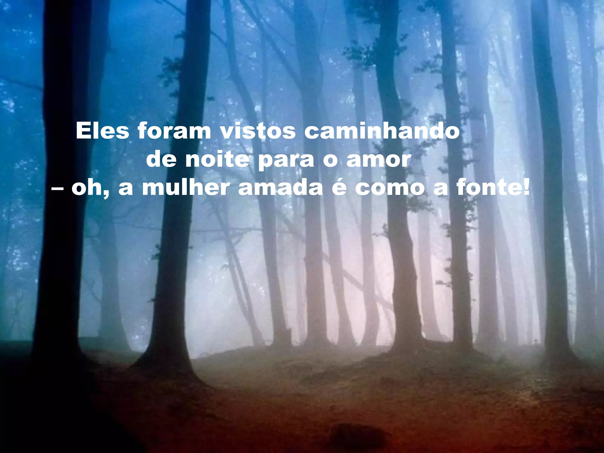 Eles foram vistos caminhando
de noite para o amor
– oh, a mulher amada é como a fonte!