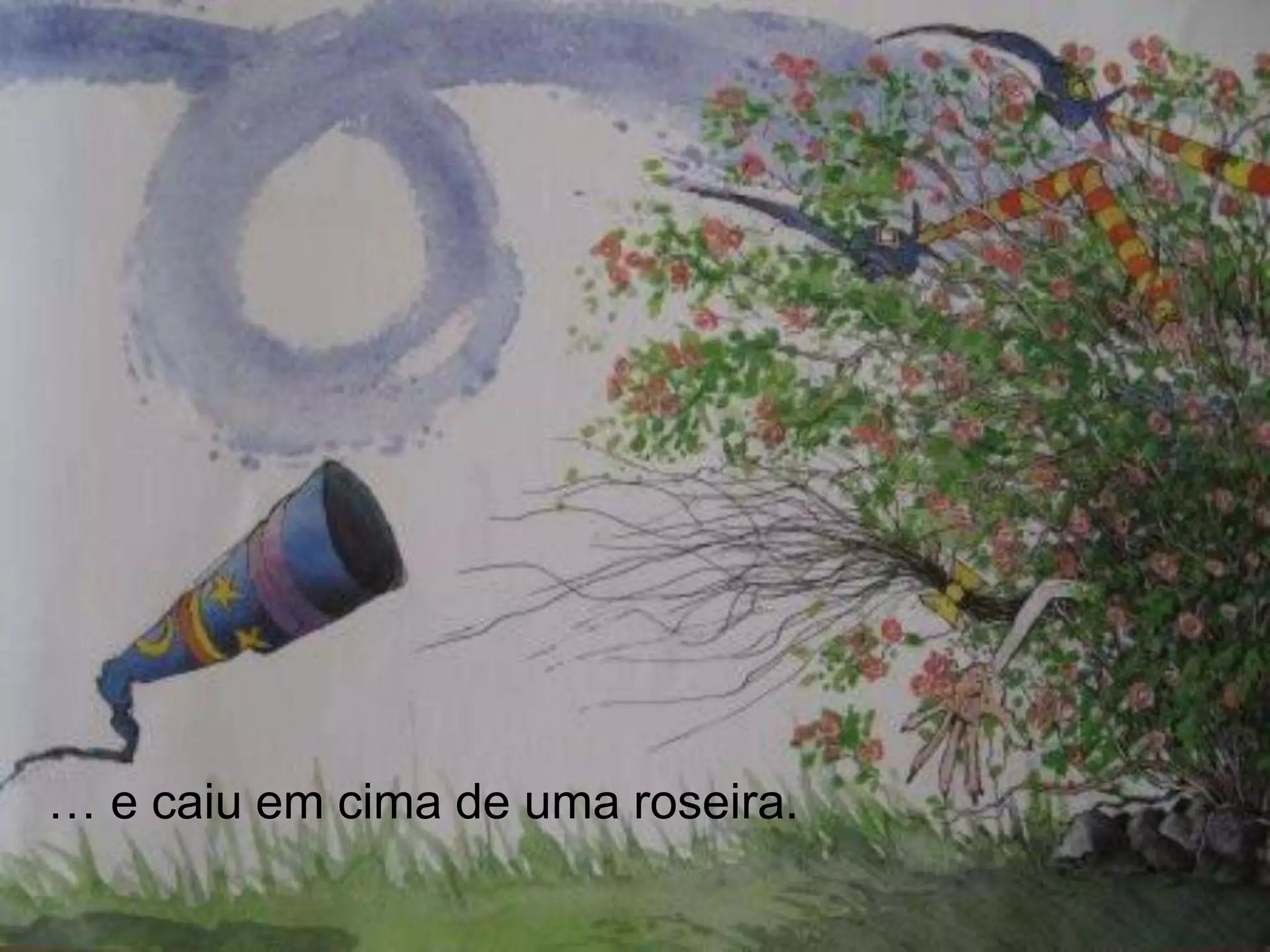 … e caiu em cima de uma roseira.

 
