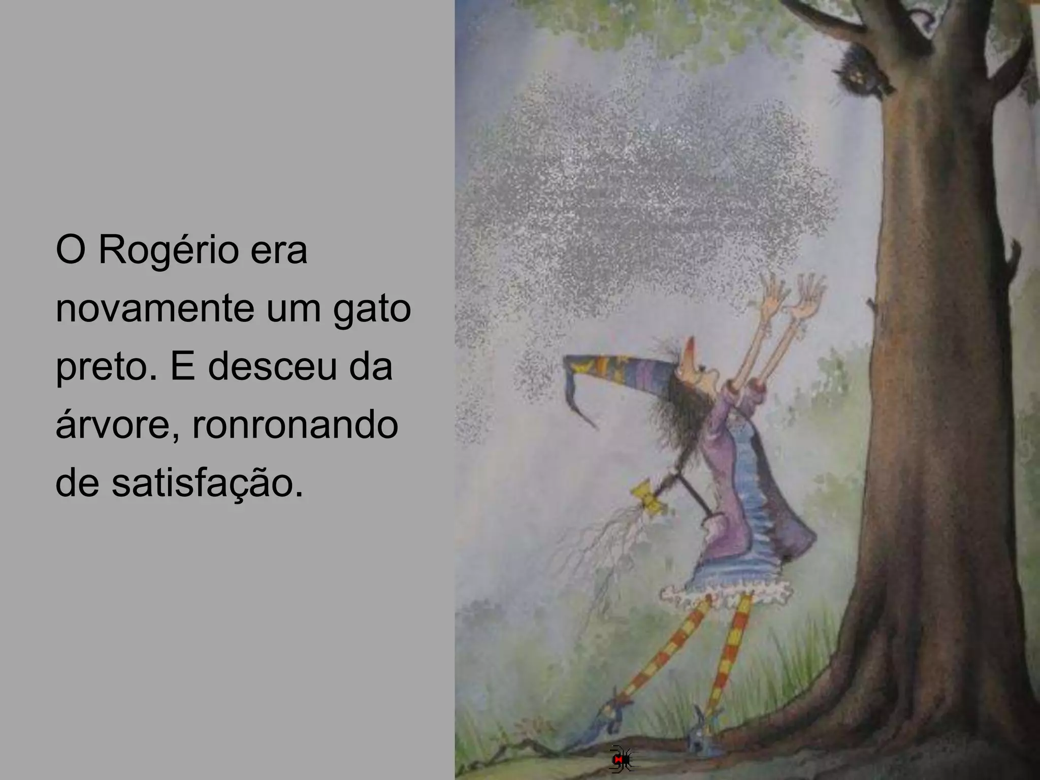 O Rogério era
novamente um gato
preto. E desceu da
árvore, ronronando
de satisfação.

 