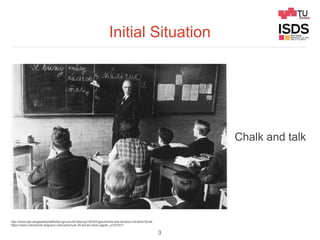Initial Situation
3
Chalk and talk
http://www.bpb.de/gesellschaft/bildung/zukunft-bildung/190322/geschichte-des-lernens-mit-lehre?p=all
https://www.meinbezirk.at/graz/c-menue/schule-20-lernen-ohne-papier_a1231471
 