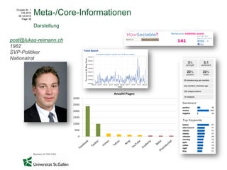 Gruppe Nr. 1
      HS 2010
   08.12.2010
                 Meta-/Core-Informationen
      Page 38


                 Darstellung

post@lukas-reimann.ch
1982
SVP-Politiker
Nationalrat
 