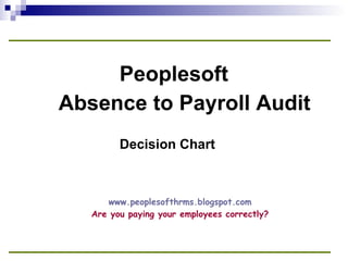 Absence to Payroll Audit Decision Chart Peoplesoft www.peoplesofthrms.blogspot.com Are you paying your employees correctly? 