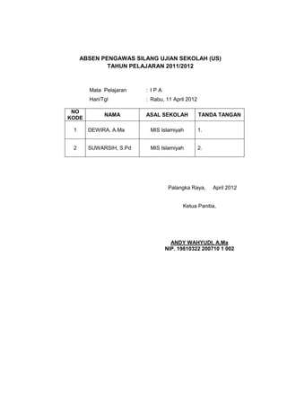 Absen pengawas silang ujian nasional | DOCX