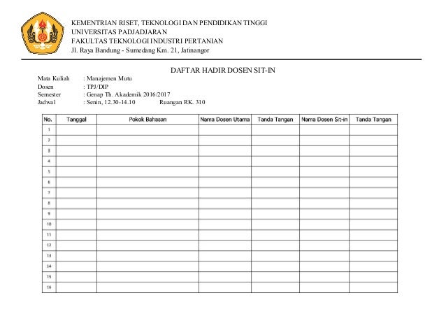 Format Kehadiran Kuliah