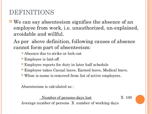 definition of terms about absenteeism research