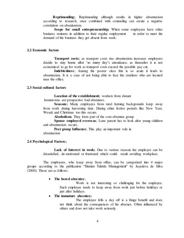 employee absenteeism form