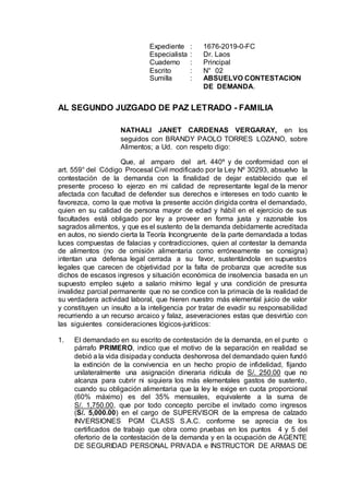 Absolucion contestacion alimentos nathali | DOCX