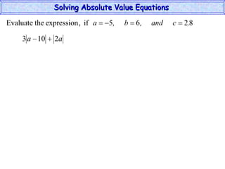 Solving Absolute Value Equations  