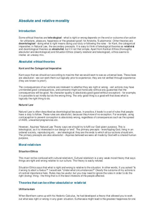 Absolute And Relative Morality Overview