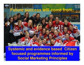 Future success will come from:

Systemic and evidence based Citizen
focused programmes informed by
Social Marketing Princi...