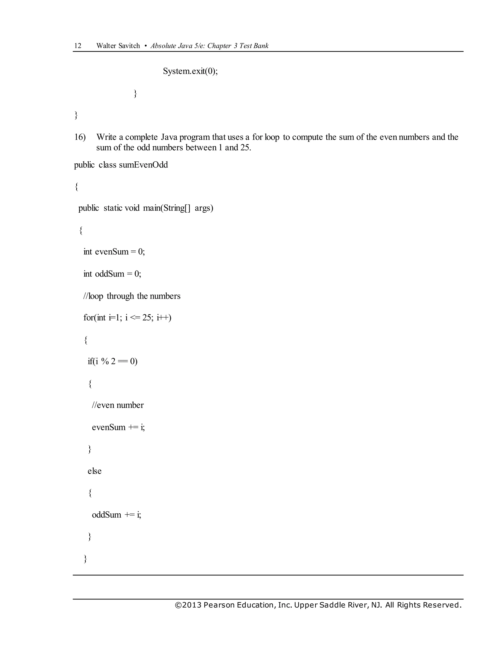 Absolute Java 5e Savitch Test Bank | DOCX