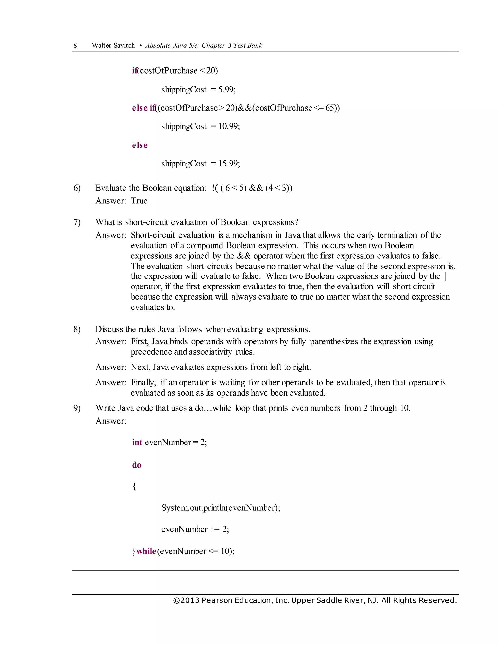 Absolute Java 5e Savitch Test Bank | DOCX