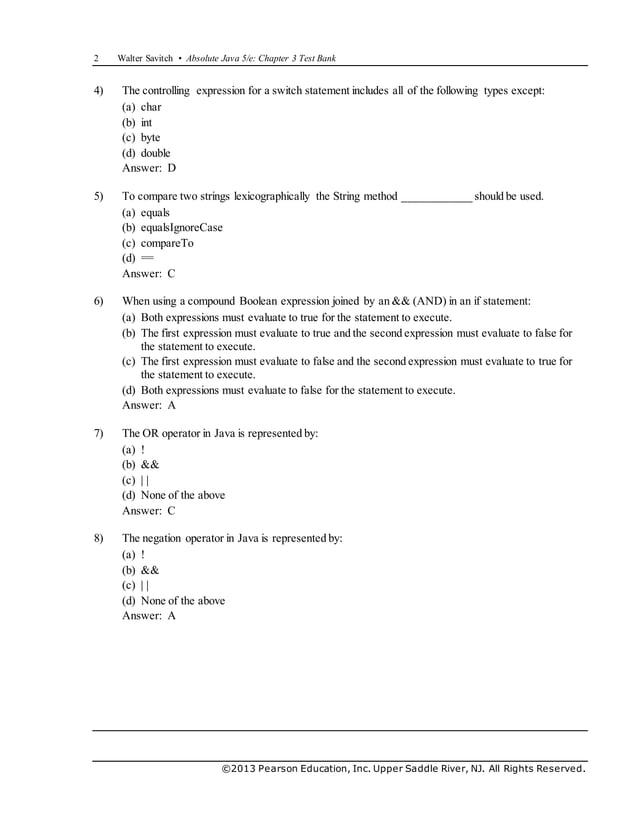 Absolute Java 5e Savitch Test Bank | DOCX | Programming Languages ...