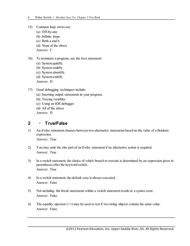 Absolute Java 5e Savitch Test Bank | DOCX | Programming Languages ...