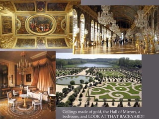 Ceilings made of gold, the Hall of Mirrors, a
bedroom, and LOOK AT THAT BACKYARD!!
 