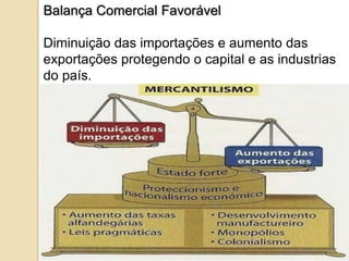 Balança Comercial Favorável

Diminuição das importações e aumento das
exportações protegendo o capital e as industrias
do país.
 